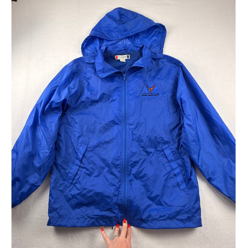 Clique Corvette National Museum Windbreaker Jacket Blue Mens Small Hooded Zip
